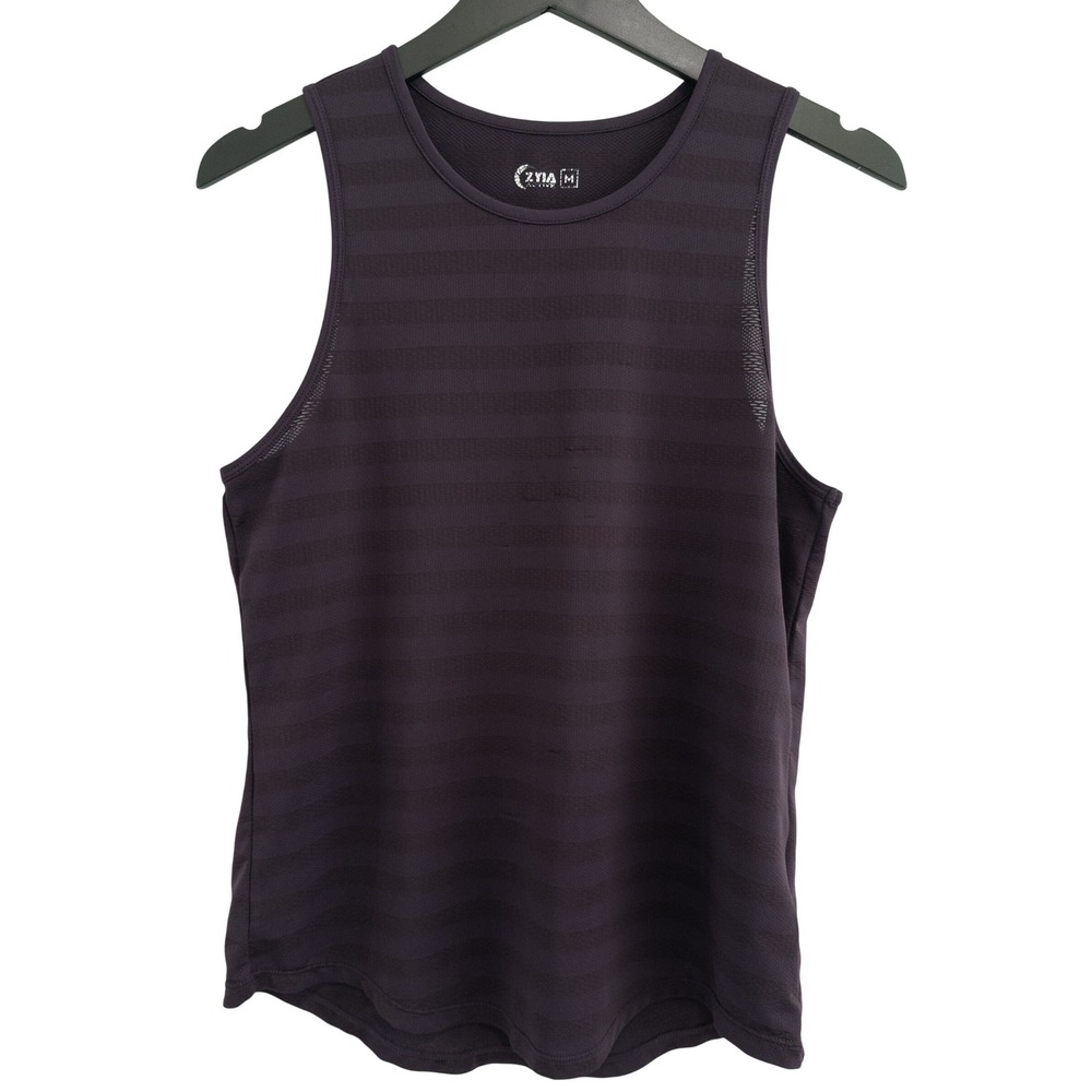 Zyia Active Tank Top Womens M Purple Striped Mesh Performance Athleisure Yoga